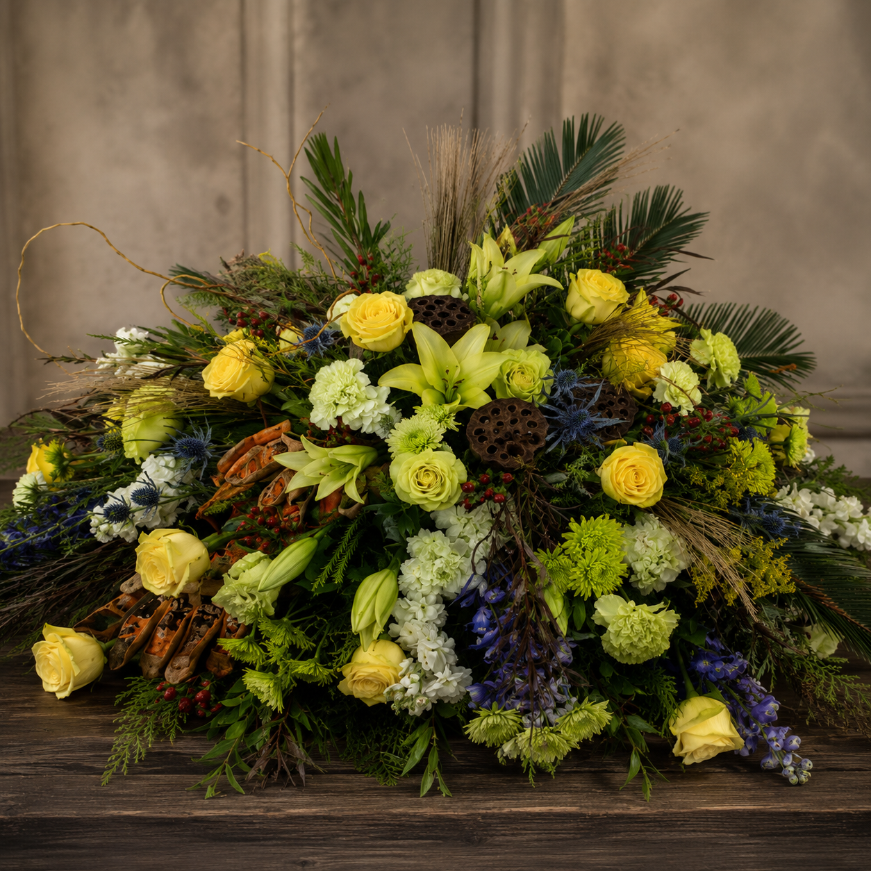 Custom Yellow & Green Casket Spray – Petal Passion, Ammon ID