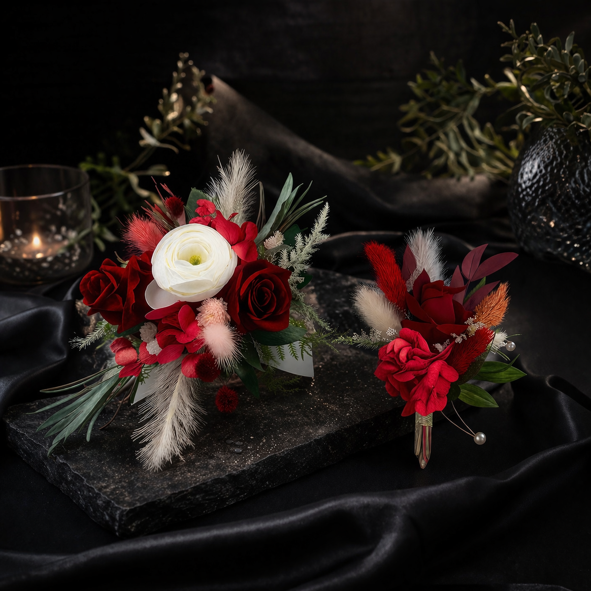 Dried/preserved wedding/prom corsage and boutonnière – Petal Passion, Ammon ID