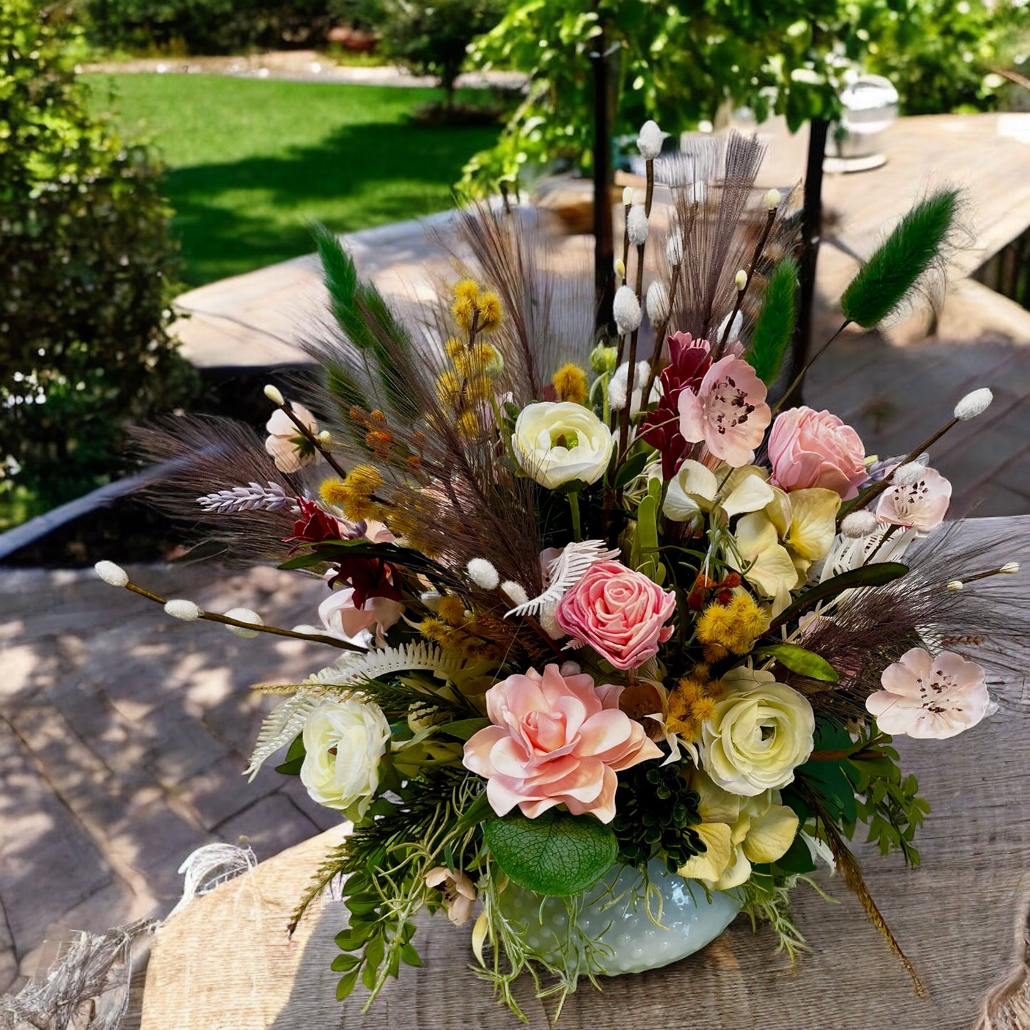 Vintage Milk Glass Artificial Arrangement